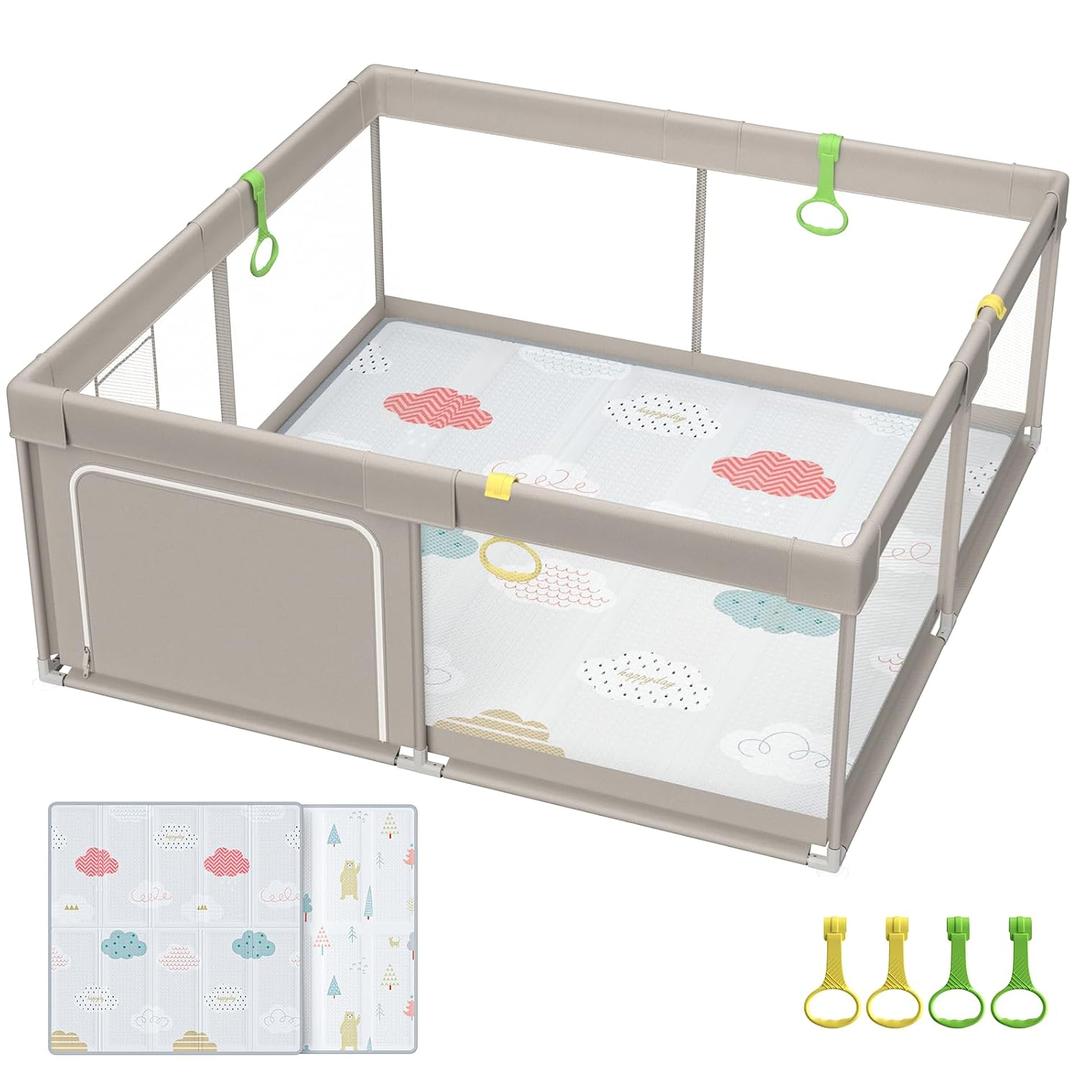 Fodoss Baby Playpen with Mat, 71x59inch Extra Large Playpen for Toddlers, Kids Play Pen with Gate, Baby Fence, Big Playard