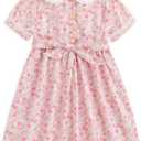 Curipeer Toddler Girl Dress Summer Floral Dresses for Girls Short Sleeve Playwear Sundress (Pink)