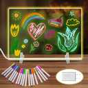 19 Highlighter,Led Note Board with Colors,11.8"X7.9",4 Modes & 7 Colors Lumiboard Led Drawing Board for Kids,Light Up Sign,Acrylic Dry Erase Board with Stand,Include Adapter,Hanging Chain,Spray Bottle