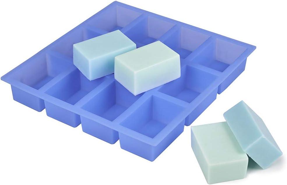 Rectangle Silicone Soap Mold, 12 Cavity 5.5oz Soap Making Mold, Flexible Easy-Release BPA-Free Silicone, Non-Stick DIY Mold for Handmade Soap, Bath Bombs, Chocolate & Crafts (Blue)