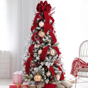 Seematn Christmas Tree Topper Bow 27" x 10" Large Velvet Christmas Red Wreath Bow with 15 Streamers Xmas Tree Ornaments with Long Streamers for Treetop Front Door Patio Indoor Hanging Decoration Gift