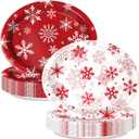 30 Count Christmas Oval Disposable Paper Plates Large Snowflake Paper Plates for Xmas Wedding Birthday Candy Christmas Party Supplies