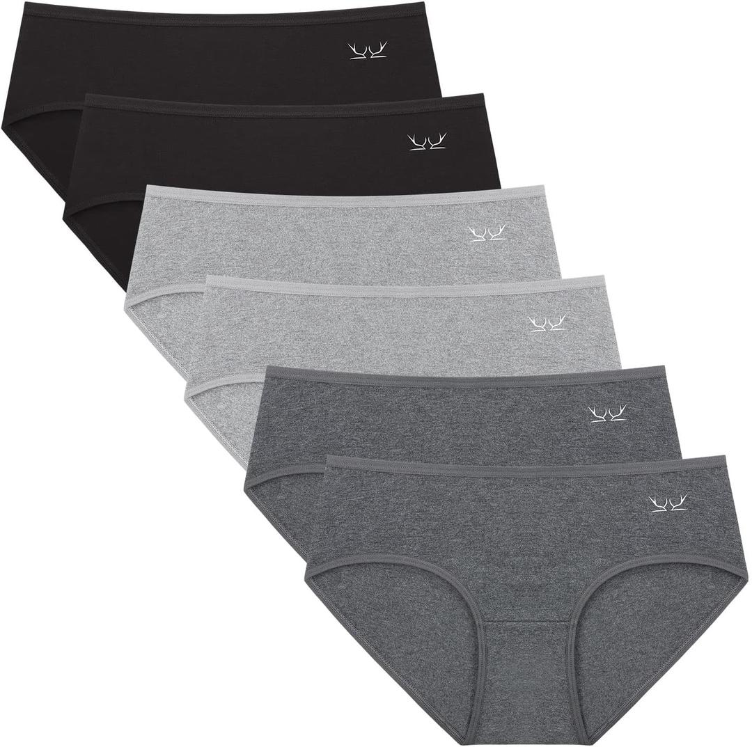 Benirap Womens Underwear Soft Cotton Hipster Panties Breathable Briefs 5 or 6 Pack (Large, Black/Light Grey/Dark Grey-6p)