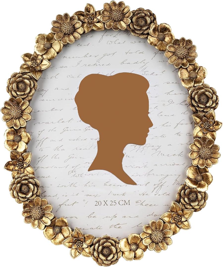 AELS 8x10 Inch Vintage Picture Frame, Elegant Antique Oval Photo Frames with Glass Front, Photo Display, Tabletop Wall Hanging, Gift Ideas, Gold Flower