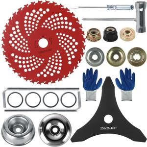 Steel Trimmer Head 9" x 36 Teeth Carbide Tipped Blades Weed Eater Blade Universal Trimmer Head with Adapter Kits and Glove for Brush Cutter, Trimmer, Weed Eater