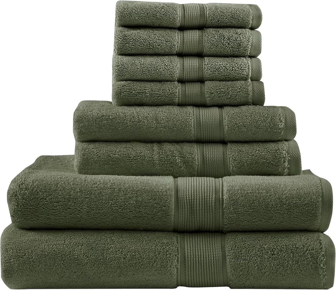 Madison Park 800GSM Bathroom Towel Set of 8 100% Cotton Bath Towel Set for Bathroom Luxurious Highly Absorbent 2 Bath Towels 2 Hand Towels 4 Washcloths Quick Dry Spa Quality Olive Green (Multi-Sizes)