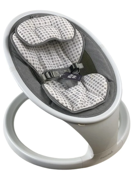 Munchkin Electric Baby Swing, Portable and Lightweight, Bluetooth Enabled Infant Rocker with Natural Sway in 5 Ranges of Motion, Newborn Nursery Essentials, White/Grey