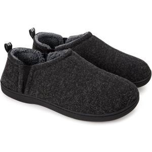 Snug Leaves Men's Faux Wool Slippers Comfy Warm Winter House Shoes with Elastic Gores (13-14, Dark Gray)