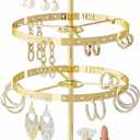 Rotating Earring Holder Organizer,Large and Small Stud Earring Display Tree Stand for Girls Womenm,3 Tiers Hanging Pierced Earring Rack for Selling,Jewelry Storage Stand for Vendors (Golden)