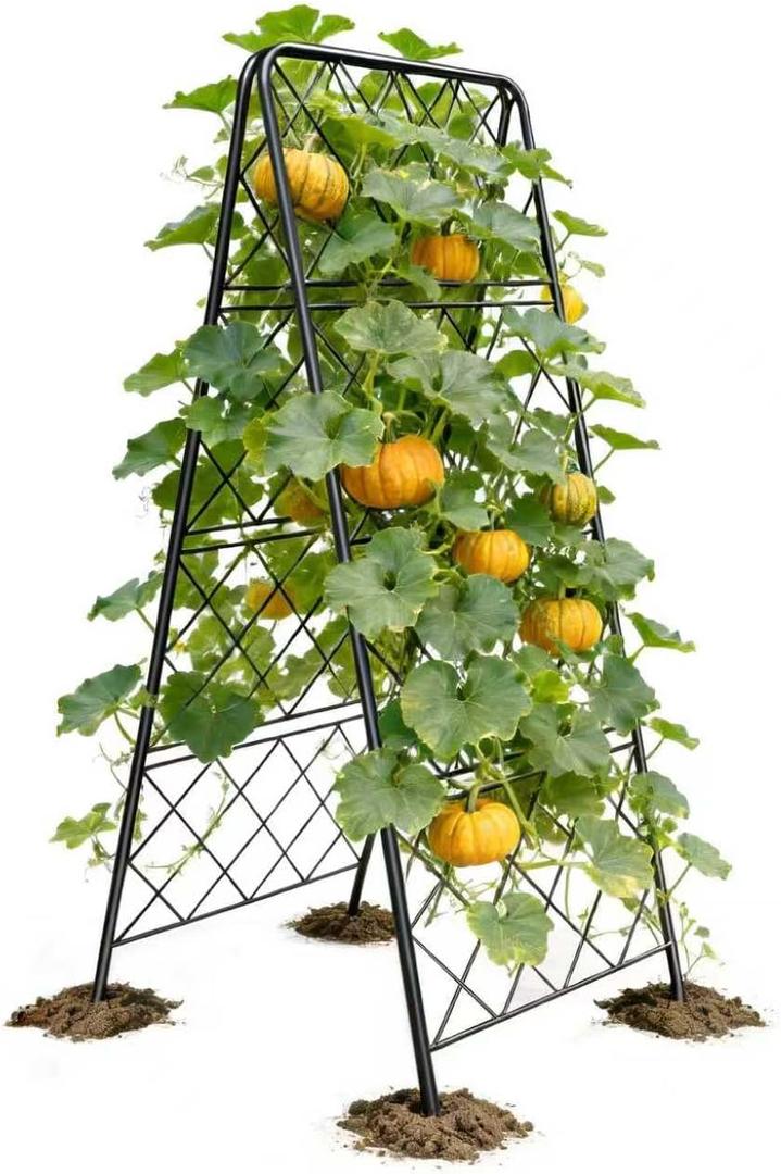 50"x17" Heavy Duty Metal Garden Trellis - Rust-Proof A-Frame Cucumber Trellis with High-Density Rhombus SteelGrats for Climbing Plants, Tomatoes & Raised Beds, Outdoor Use (1 Pack)