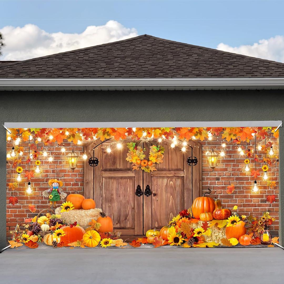 Avezano Fall Garage Door Banner Thanksgiving Garage Door Cover Backdrop Huge Autumn Barn Door Party Decoration Pumpkin Harvest Background 6 x 13 ft