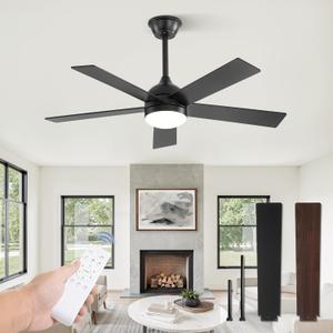 Fanbulous 42 Inch Ceiling Fan with Light and Remote, Black Ceiling Fans with Light, 5 Dual-Color Blades, Reversible Quiet DC Motor, 6 Speeds, 3CCT Adjustable LED for Bedroom Living Room Kitchen Patio