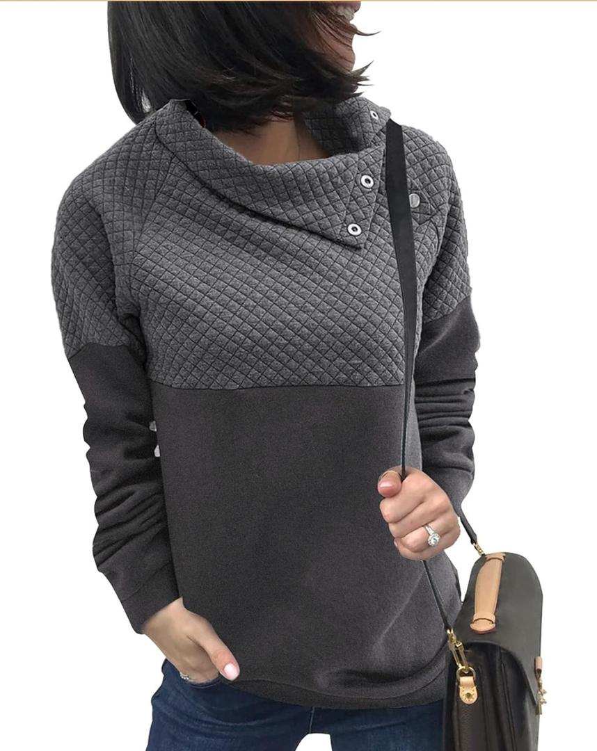 BTFBM Women Fashion Quilted Pattern Lightweight Zipper Long Sleeve Plain Casual Ladies Sweatshirts Pullovers Shirts Tops M