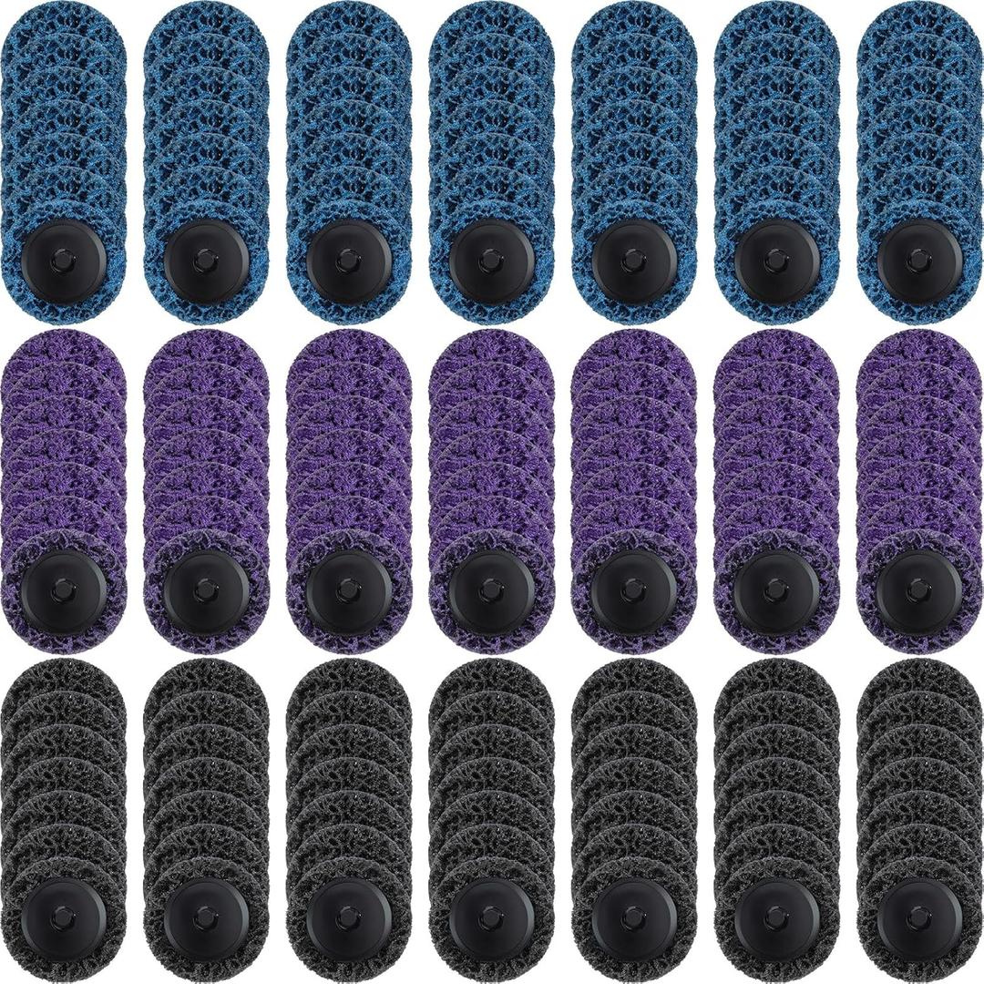 Macarrie 150 Pcs 2 Inch Surface Conditioning Sanding Discs Quick Change Fine Medium Coarse Sanding Pads Die Grinder Accessories for Surface Strip Grind Polish Burr Finish(Diamond) (black,blue,purple)