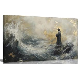 Jesus Walks On Water Canvas Wall Art Jesus Christ Bible Stories Painting Picture Wall Decor God Miracle on Water Poster Print Artwork for Living Room Bedroom Study Room Church Home Decoration