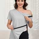 Women's Post Shoulder Surgery Tear Away Shirt Short Sleeve Side Snap Chemo Port Postpartum Shirts Adaptive Clothing (Gray, S)