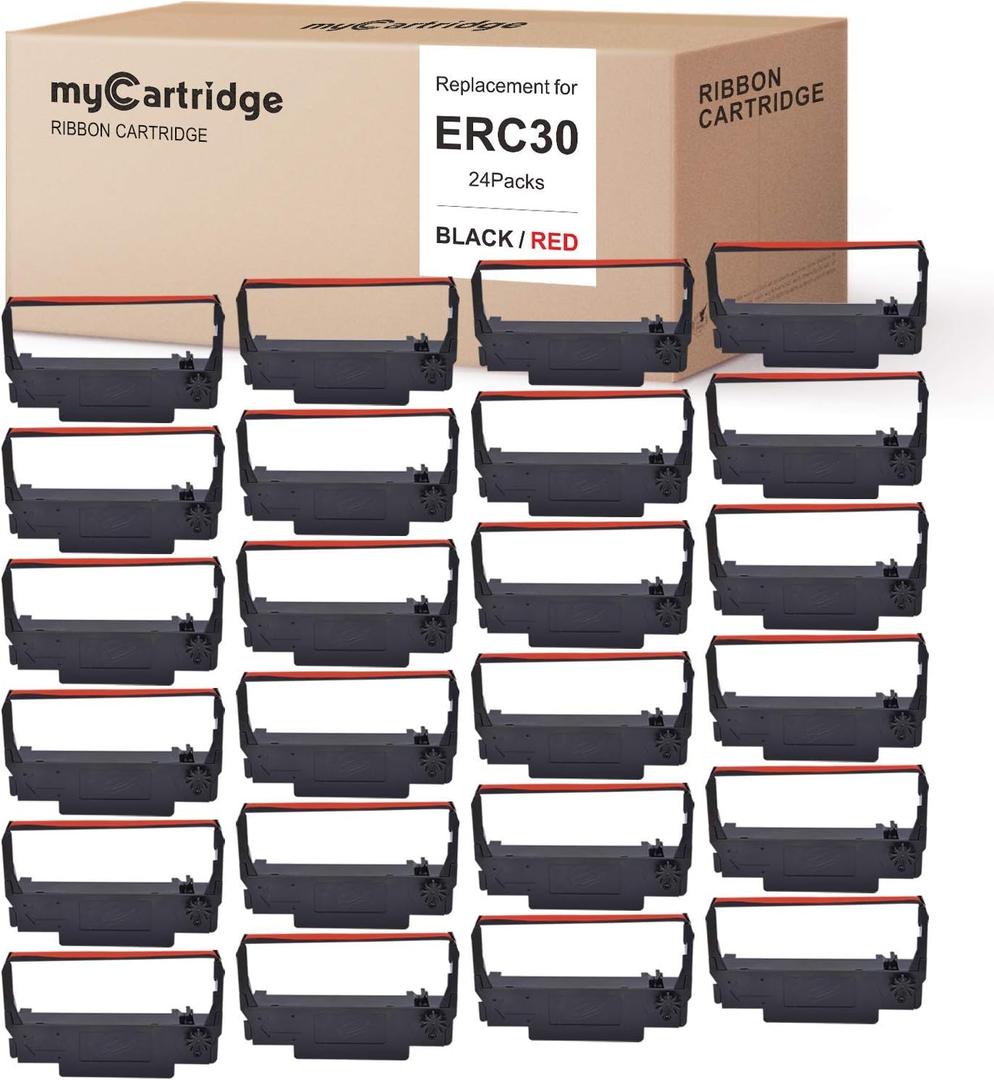 myCartridge 24 Pack ERC30 ERC-30 ERC 30 34 38 B/R Compatible with Ribbon Cartridge Used with Epson ERC30/ERC34/ERC38,TM-U220,Bixolon GRC-220BR,M188B,BTP-M300 Printer (Black and Red)