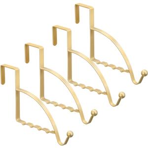 Hotop 4 Pieces Over Door Hooks Hanger Multi Hanging Storage Organizers Valet Hooks for Coats Clothes Hoodies Hats Scarves Purses Keys Bath Towels Robes & More (Gold)