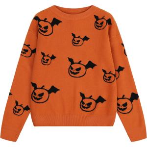 Cubear Girls' Knit Pattern Pullover Sweaters Crewneck Long Sleeve Fall Casual Tops, Size 5-14 Years (Orange)
