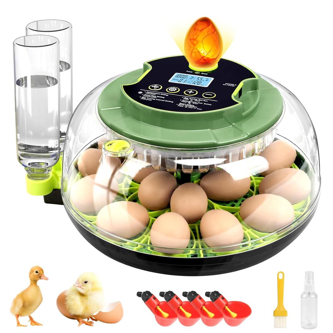 18 Egg Incubators for Hatching Eggs, Egg Incubator with Temperature Control, Humidity Display, Auto Egg Turner, Egg Candler, 2 Size Egg Trays, Digital Incubator for Chicken, Duck, Quail Eggs