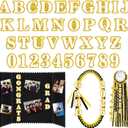 72 Pcs Glitter 2026 Graduation Letters Numbers Cardstock Shiny Crafts Alphabet with Adhesive Dots for Graduation Trifold Photo Board Grad Leis Homecoming Mums DIY Supplies(White Gold)