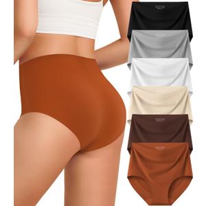 Kalapa Womens Underwear Seamless Full Coverage Breathable Briefs No Show Silky Stretch High Waisted Ladies Panties 6 Pack (X-Large)