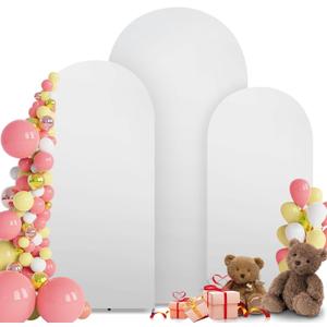 3-Piece Arch Backdrop Cover, Stretchy Spandex Wedding Arch Covers 6FT, 6.6FT, 7.2FT for Round Chiara Arch Stand, White Arch Cover for Photo Background Birthday Party Banquet Ceremony Decor