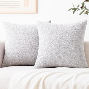 Mixhug Decorative Boucle Throw Pillow Covers, Light Gray, 18 x 18 Inches, Pack of 2 - Textured Boho Pillow Covers for Couch and Bed