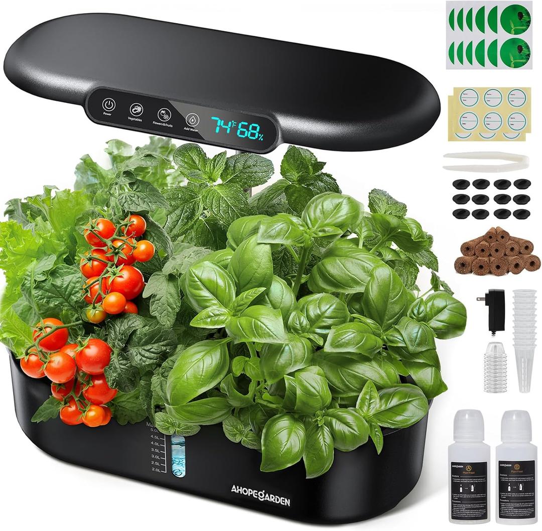 Ahopegarden Hydroponics Growing System Kit: 12 Pods Indoor Herb Garden with Smart Environmental Detection - Full Spectrum LED Grow Light for Growing Vegetables Herbs and Lettuce - Home Gardening (Onyx Black)