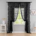Black Curtains 96 Inches Long - Luxury Floral Ruffled Lace Black Floral Curtains Embroidered Light Filtering Goth Victorian Curtains Decor Rod Pocket Window Treatment 2 Panles, 59 x 96 Inch