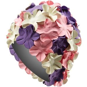 Sporti Flower Swim Cap - Swim Cap for Women- Stylish, Heavy-Duty Rubber, Hair Protection - Ideal for Water Enthusiasts (Pink/Purple/White)
