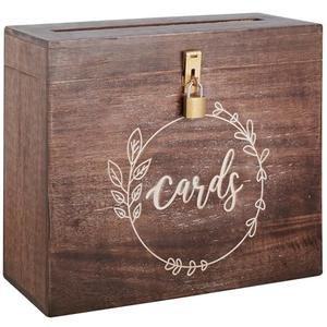 Eximious India Wedding Card Box with Card Slit and Lock 12"X10"X4.5"- Gift Wishing Well Card Box for Weddings, Receptions, Birthdays, Graduations, Baby Showers, Honeymoon Funds LF (WALNUT)