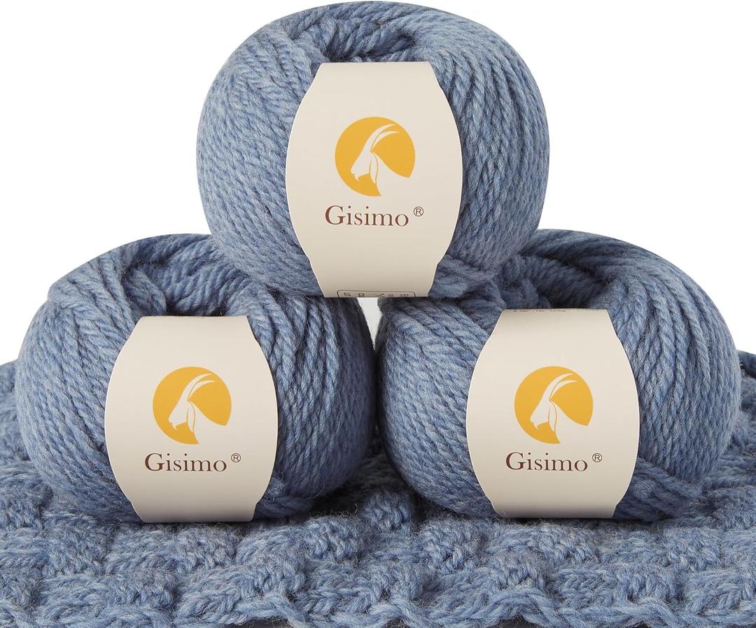 100% Merino Wool Yarn, 3-Ply Luxurious and Soft Yarn for Hand Knitting & Crocheting (Light Blue, 3Balls)