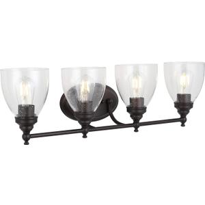 JONATHAN Y 30" Oil Rubbed Bronze LED Vanity Light Wall Sconce, Hardwired for Bathroom, Clear Seeded Glass Shade, Dimmable Mirror Hallway Lighting, LED Bulb Included (JYL7471A)
