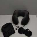 MLVOC Travel Pillow 100% Pure Memory Foam Neck Pillow, Comfortable & Breathable Cover, Machine Washable, Airplane Travel Kit with 3D Contoured Eye Masks, Earplugs, and Luxury Bag, Standard (Black)