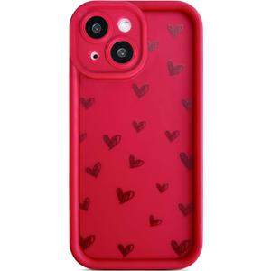 Qokey Compatible for iPhone 15 Case, Cute Hearts Shockproof Design, Soft TPU Protective Love for Women Girls, Anti-Scratch Slim Flower Cover, Wine Red