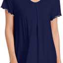 NACHILA Women's Nightgowns-Viscose Made from Bamboo, Soft Short Sleeve Nightgowns Comfy V Neck Night Shirt Cooling Sleepwear Navy Blue X-Large