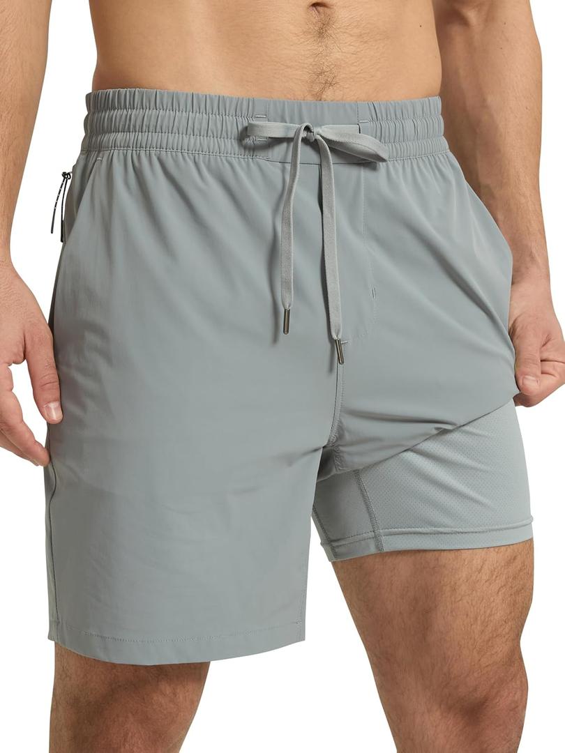 Arcweg 7-Inch Men's Swim Trunks, 2-in-1 Compression Liner with Pockets (Gray, XL)