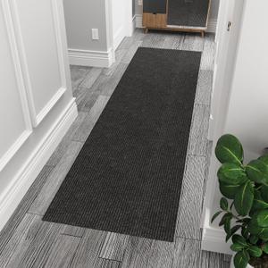 Ottomanson 2'7" x 6' Hallway Runner with Scraper Pile - Extra Durable Non-Slip Rug Mat for Indoor & Outdoor Use - Ideal for Kitchen, Entryway & Garage - High-Traffic Carpet, Black