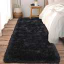 Soft Runner Rugs for Bedroom Hallways, 2x6 Black Fluffy Shag Throw Area Rug Non Slip for Bedside Dorm, Long Shaggy Furry Carpet for Nursery Living Room