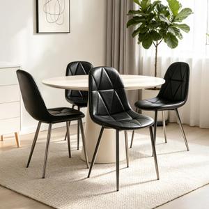 Set of 4 Black Dining Chairs – Modern Armless Kitchen & Dining Chairs, Faux Leather Upholstery, Ergonomic Backrest & Sturdy Metal Legs, 27 x 18 x 20