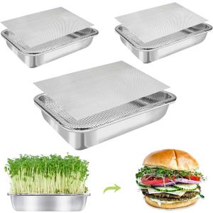 Stainless Steel Sprouts Growing Kit 3-Tier 10.4 inch, Microgreens Growing Kit, Seed Sprouting Tray with Encrypted Mesh for Beans Alfalfa Broccoli Seeds Wheat Grass (Silver)