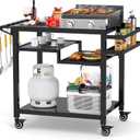 20"x 32" Three-Shelf Movable Outdoor Dining Cart Table, Multifunctional Food Prep Stand, Outdoor Grill Table with Wheels