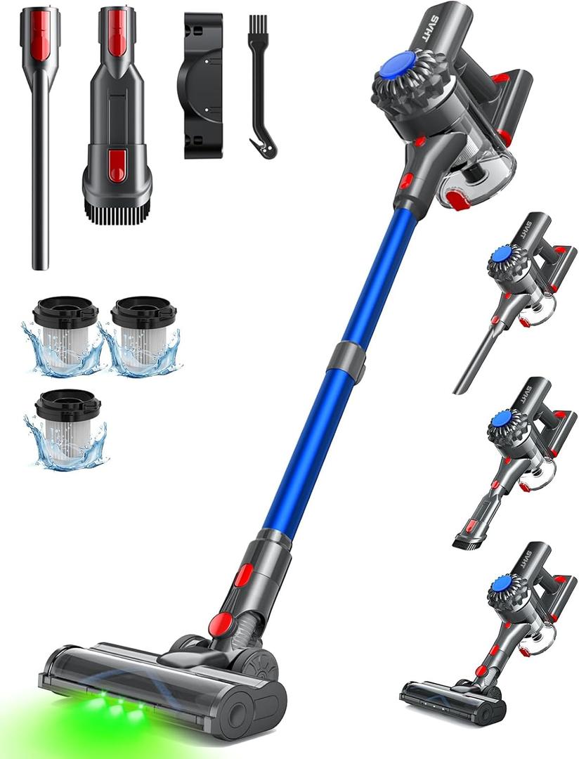 Cordless Vacuum Cleaner, 450W 40KPA Vacuum Cleaners for Home, 45Mins Lightweight Stick Vacuum with Advanced Green Light Tech, Rechargeable Battery Vacuum for Carpet,Pet Hair,Hardwood Floor (Navy)