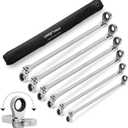 DISEN Extra Long Flex Head Ratcheting Wrench set, 6Pcs Double Box End Long Reach Ratchet Wrench Set Metric 8-19mm, CRV Steel, with Pouch, Gifts for Father, Man
