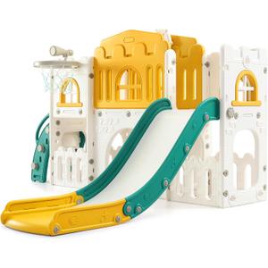 Garvee Toddler Slide 8 in 1 Toddler Playset for Toddlers Age 1-3, Baby Playset for Indoor Outdoor Playground with Climber, Crawling Tunnel, Basketball Hoop, Telescope, Toy Storage