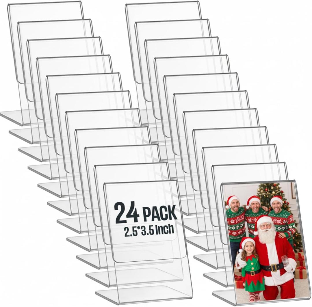 Menkxi 24 Pcs 2.5 x 3.5 Inch Acrylic Photo Frame L Shape Slant Back Desktop Photo Frames Plastic Clear Sign Clear Acrylic Display Stand Table Top Sign for Home Office Wedding Restaurant Menu