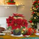 Fake Poinsettia Plants with White Berry 14 Inch Red Poinsettias Artificial Christmas Flowers in Pot for Home Porch Garden Office Indoor Outdoor Christmas Decorations