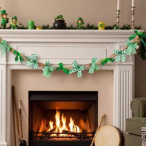 Kathfly 6ft St Patricks Day Garland Farmhouse St Patricks Day Decorations Burlap Shamrock Garland for Festival Party Mantle Bedroom Office Home Classroom Indoor Outdoor Holiday