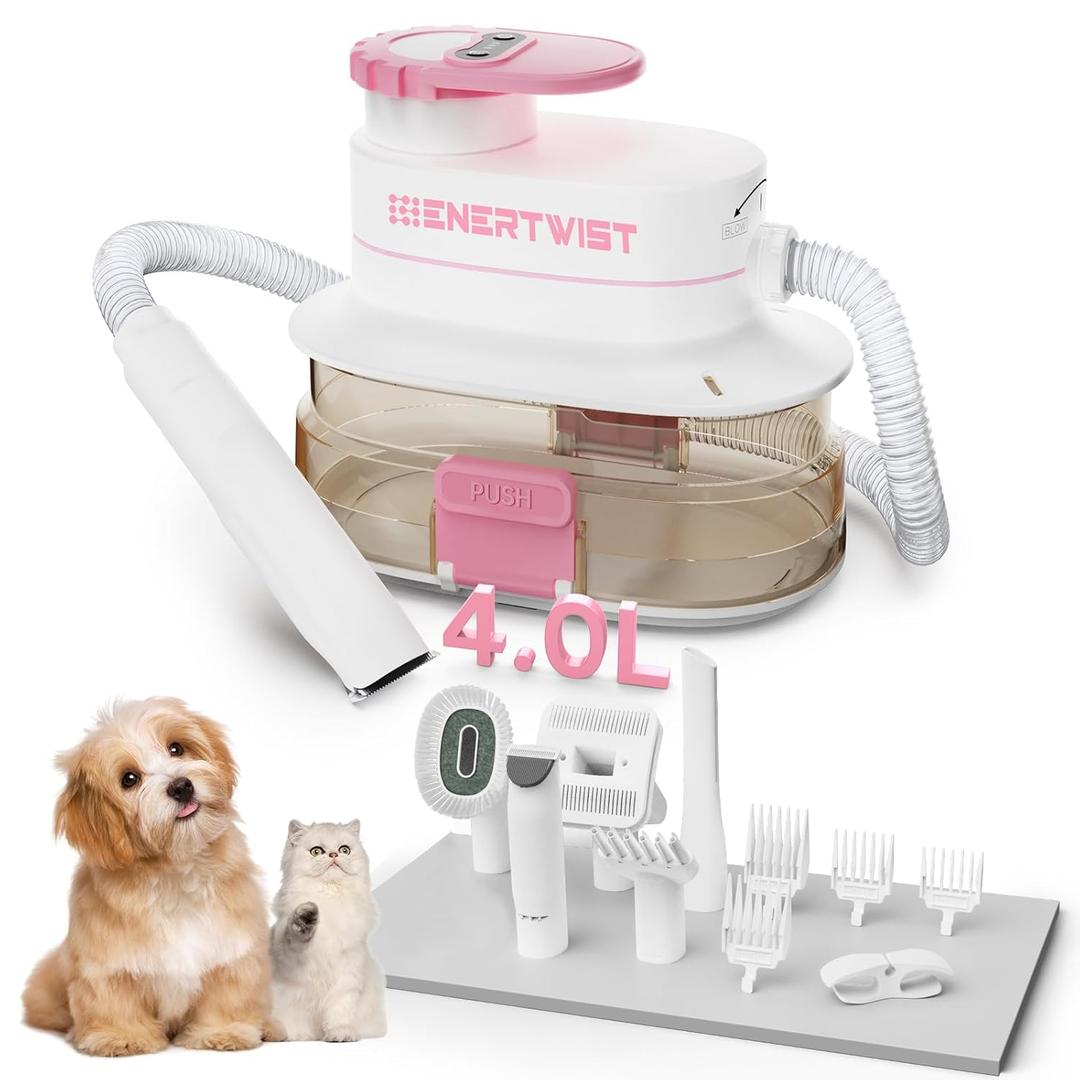 ENERTWIST Pet Grooming Kit - 5-in-1 Dog Hair Vacuum With 4L Large Vac Cup for Shedding, 5 Tools, Suction 99% Fur Hair, Quiet for Dogs, Cats and Other Animals ENERTWIST Pet Grooming Kit - 5-in-1 Dog Hair Vacuum With 4L Large Vac Cup for Shedding, 5 Tools, Suction 99% Fur Hair, Quiet for Dogs, Cats and Other Animals